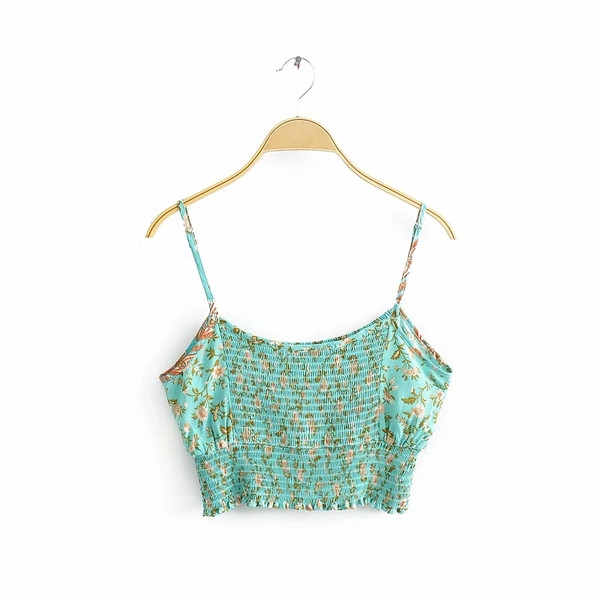 Set de damă de ultimă generație, care include un top scurt și pantaloni largi cu model colorat