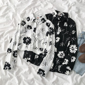 Cămașă modernă de damă cu motive florale și mâneci lungi