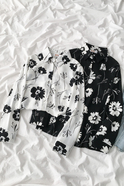Cămașă modernă de damă cu motive florale și mâneci lungi