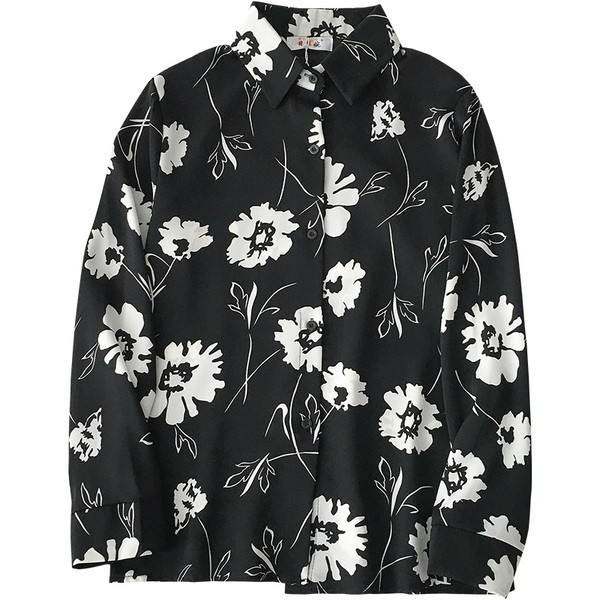 Cămașă modernă de damă cu motive florale și mâneci lungi