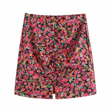 Пролетна дамска пола с флорален десен и висока талия