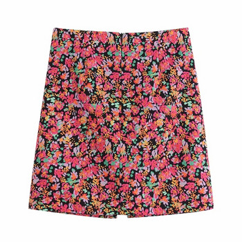 Пролетна дамска пола с флорален десен и висока талия
