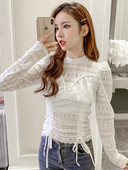 Bluză casual de damă din dantelă cu cravate și decolteu oval