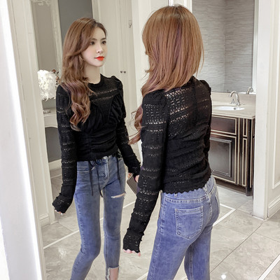 Bluză casual de damă din dantelă cu cravate și decolteu oval