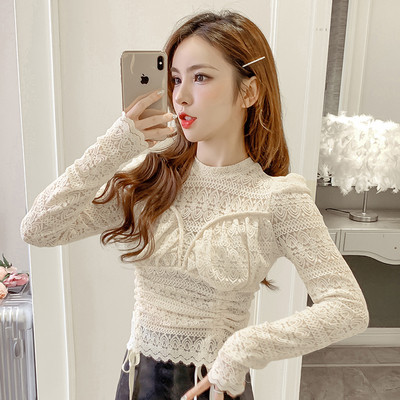 Bluză casual de damă din dantelă cu cravate și decolteu oval