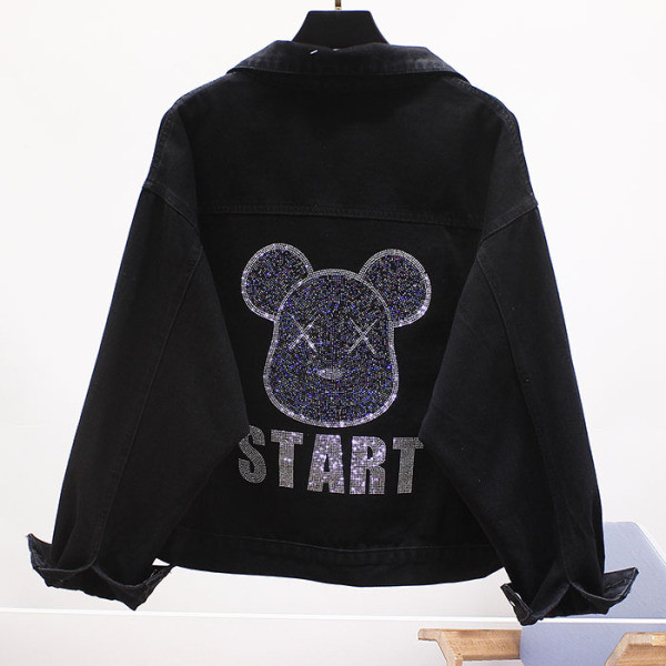 Novi model ženske teksas jakne široki model sa aplikacijom i kamenčićima