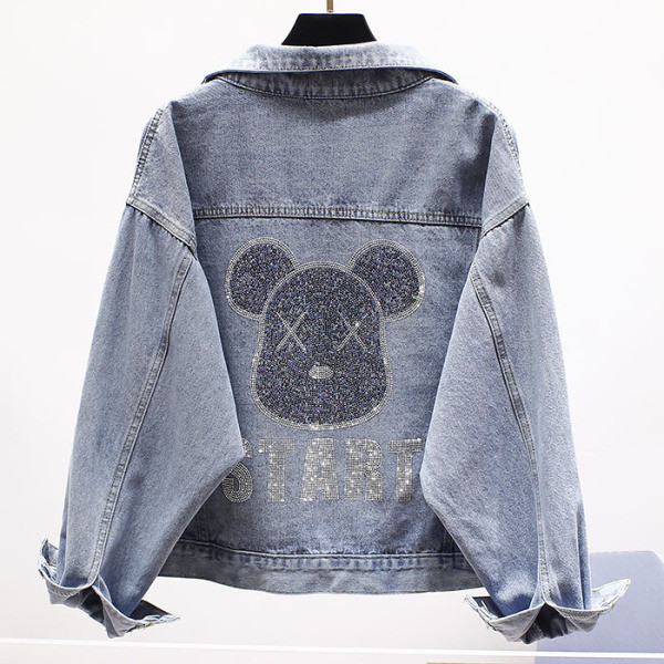 Novi model ženske teksas jakne široki model sa aplikacijom i kamenčićima