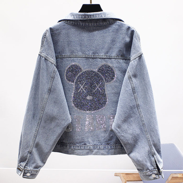 Novi model ženske teksas jakne široki model sa aplikacijom i kamenčićima