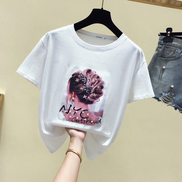 Модерна дамска блуза с апликация и перли 