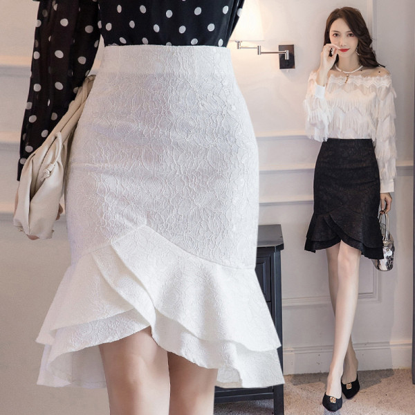 Fusta de dama casual asimetrica cu broderie si talie inalta