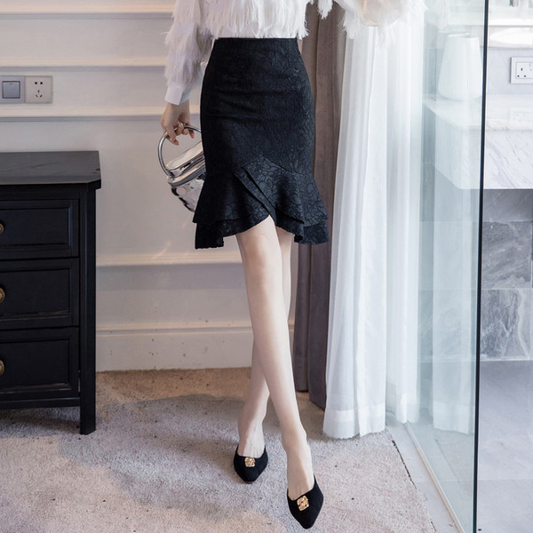 Fusta de dama casual asimetrica cu broderie si talie inalta