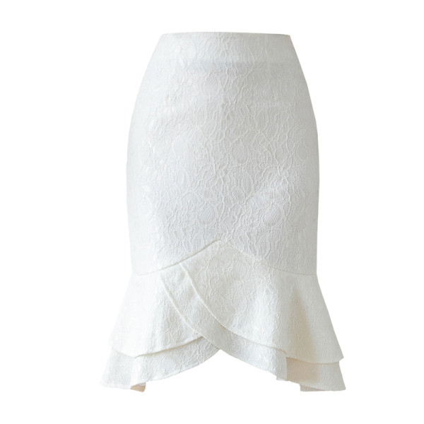 Fusta de dama casual asimetrica cu broderie si talie inalta