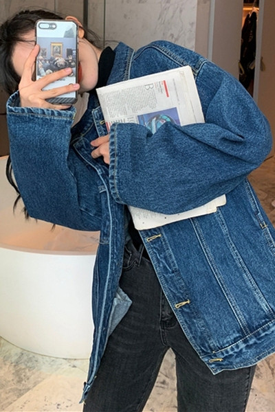 Plata sieviešu džinsa jaka ar klasisku apkakli