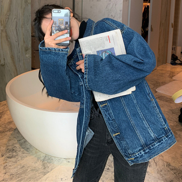 Plata sieviešu džinsa jaka ar klasisku apkakli