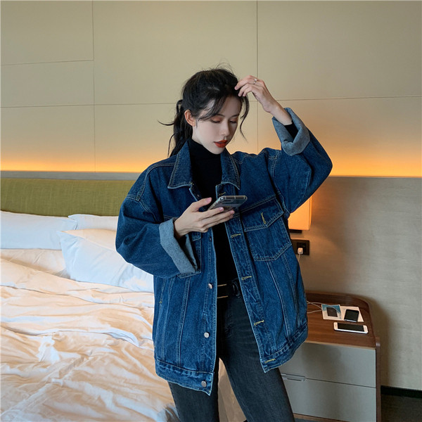 Plata sieviešu džinsa jaka ar klasisku apkakli