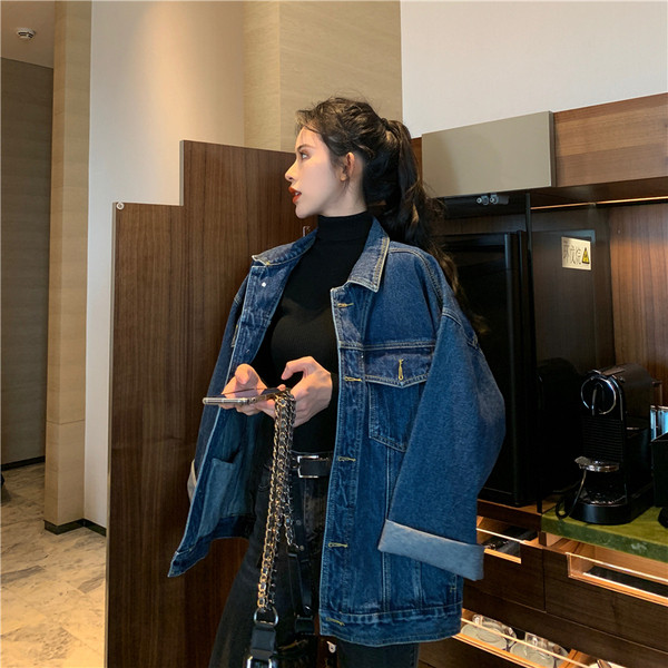 Plata sieviešu džinsa jaka ar klasisku apkakli