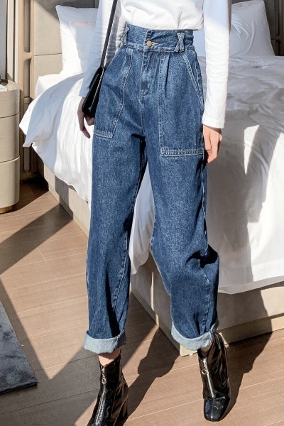 Modern női magas derekú farmer - széles modell