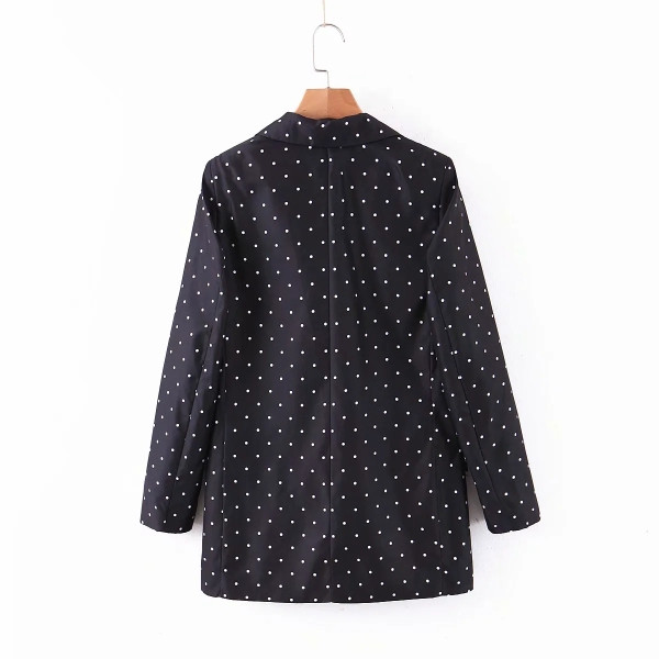 Jachetă neagră de damă de ultimă generație cu puncte albe și decolteu în V