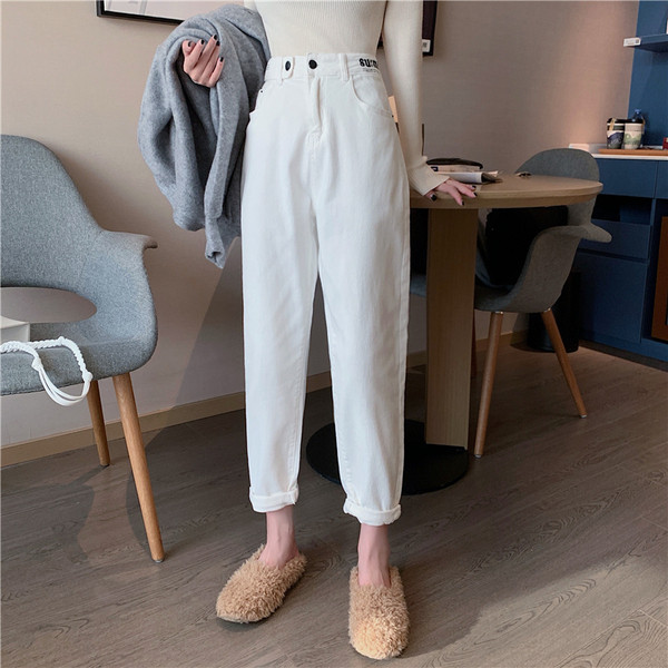 Pantaloni largi de dama cu talie inalta si inscriptie