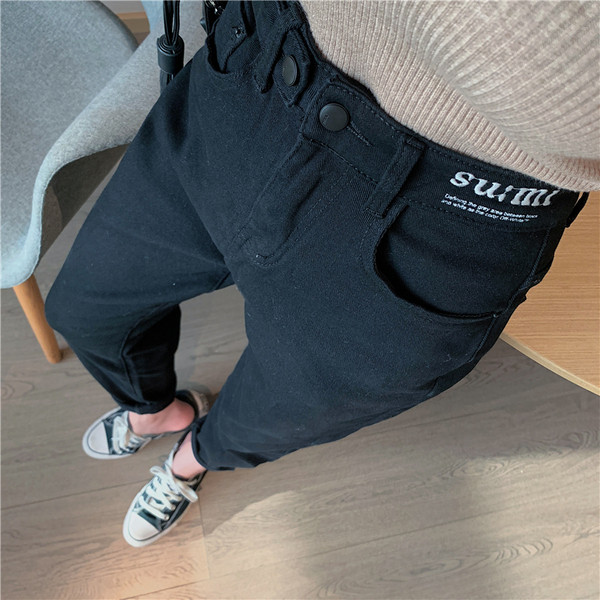 Pantaloni largi de dama cu talie inalta si inscriptie