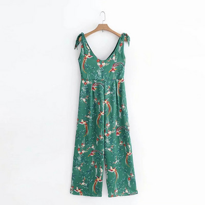 Ikdienas sieviešu kombinezons plats modelis ar lencēm un krāsainu rakstu