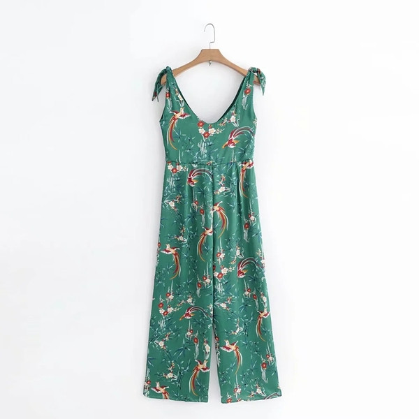 Ikdienas sieviešu kombinezons plats modelis ar lencēm un krāsainu rakstu