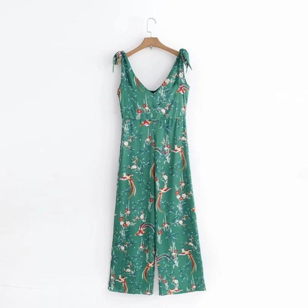 Ikdienas sieviešu kombinezons plats modelis ar lencēm un krāsainu rakstu