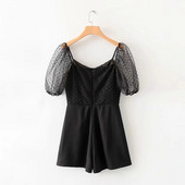 Salopeta scurta de dama cu maneci transparente de culoare neagra