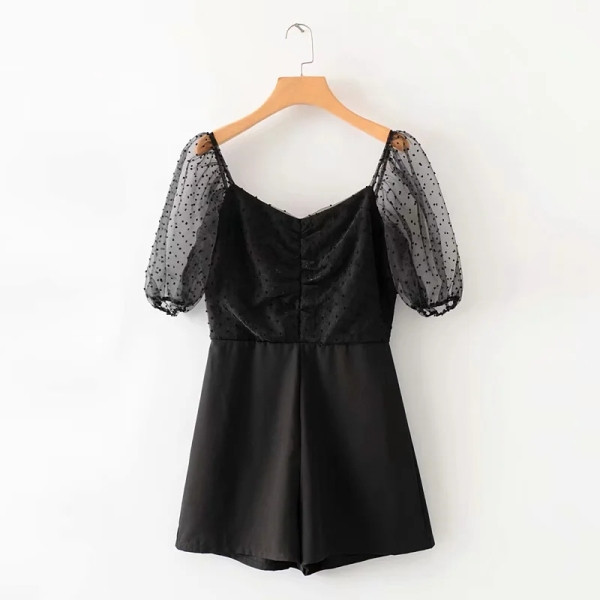 Salopeta scurta de dama cu maneci transparente de culoare neagra