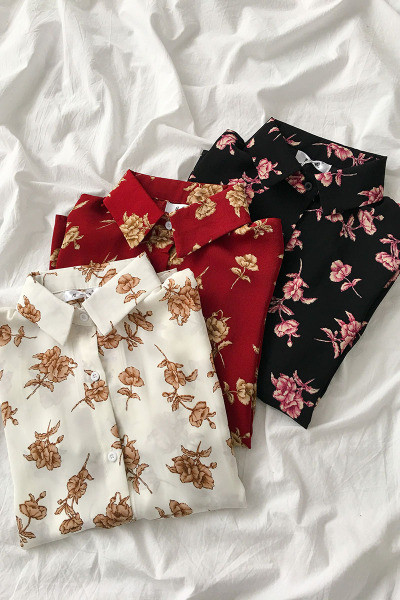 Cămașă modernă de damă cu motive florale și guler clasic