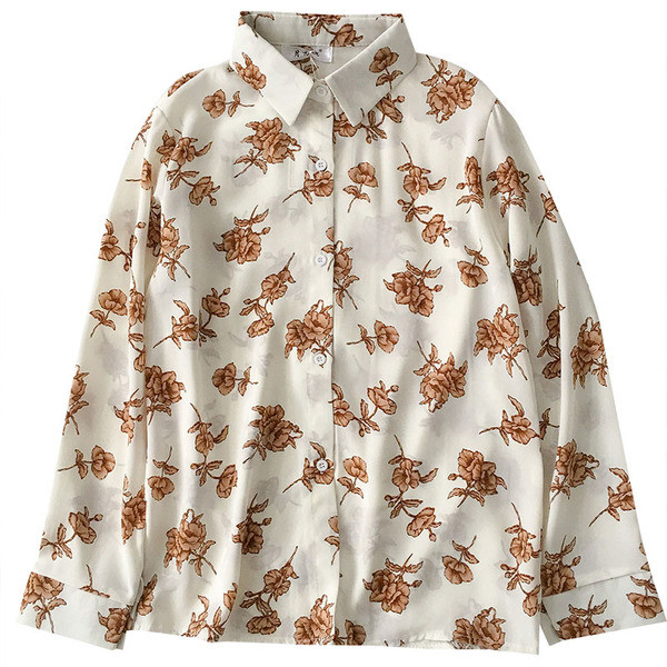 Cămașă modernă de damă cu motive florale și guler clasic