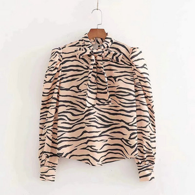 Moderna ženska košulja sa životinjskim uzorkom i ovratnikom s trakom