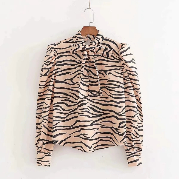 Moderna ženska košulja sa životinjskim uzorkom i ovratnikom s trakom