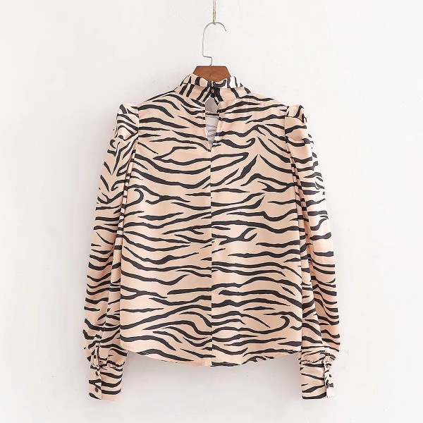 Moderna ženska košulja sa životinjskim uzorkom i ovratnikom s trakom