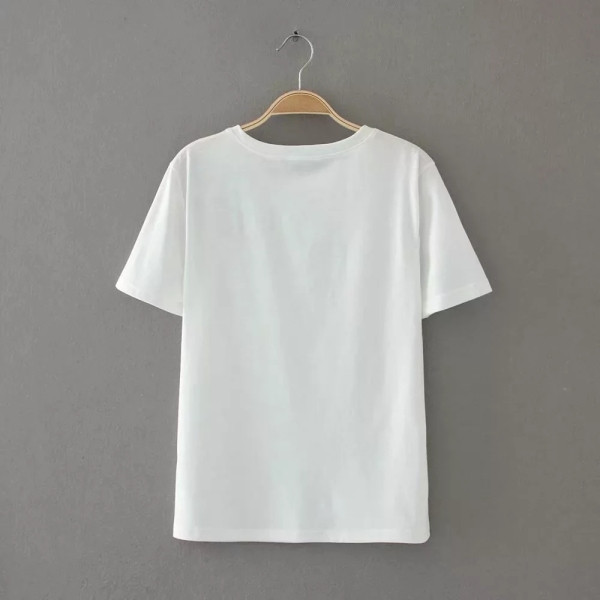 Tricou casual dama alb cu broderie florala