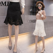 Sieviešu ikdienas mežģīņu svārki ar augstu vidukli - piegriezuma modelis