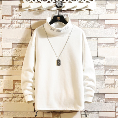 Bluză casual bărbătească cu mâneci lungi și guler înalt