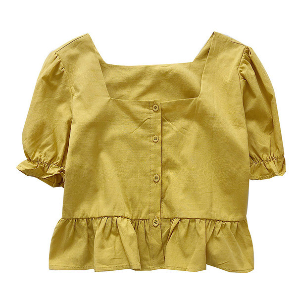 Kivágott női póló négyzet alakú nyakkivágással és gombokkal