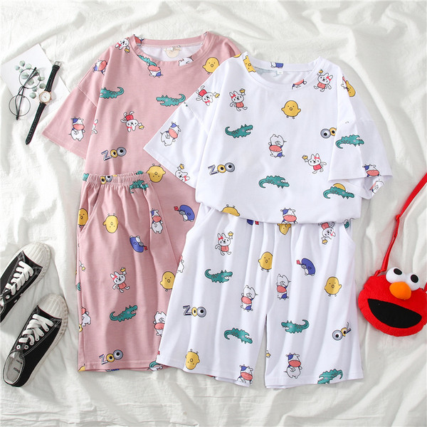 Női nyári pizsama két részből színes applikációkkal