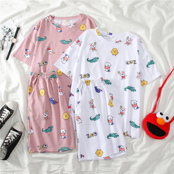 Női nyári pizsama két részből színes applikációkkal