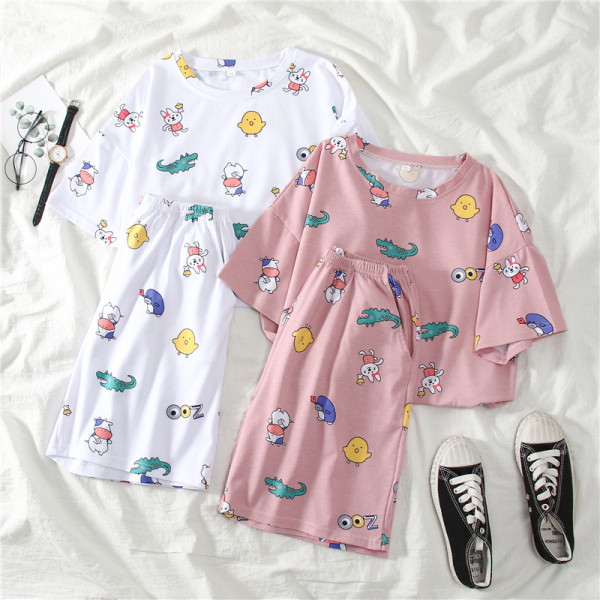 Női nyári pizsama két részből színes applikációkkal