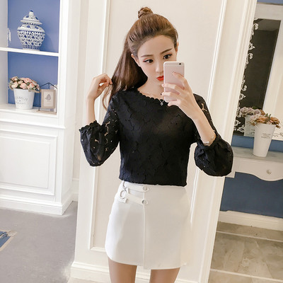 Novi model čipkane ženske bluze sa ovalnim izrezom i dugim rukavima