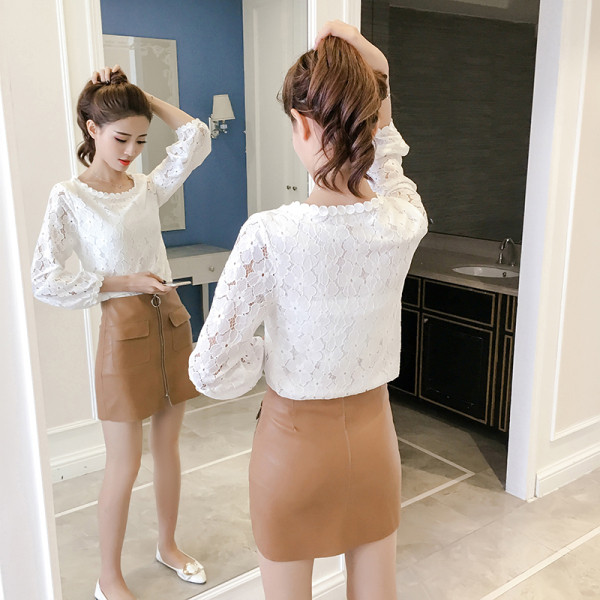 Novi model čipkane ženske bluze sa ovalnim izrezom i dugim rukavima