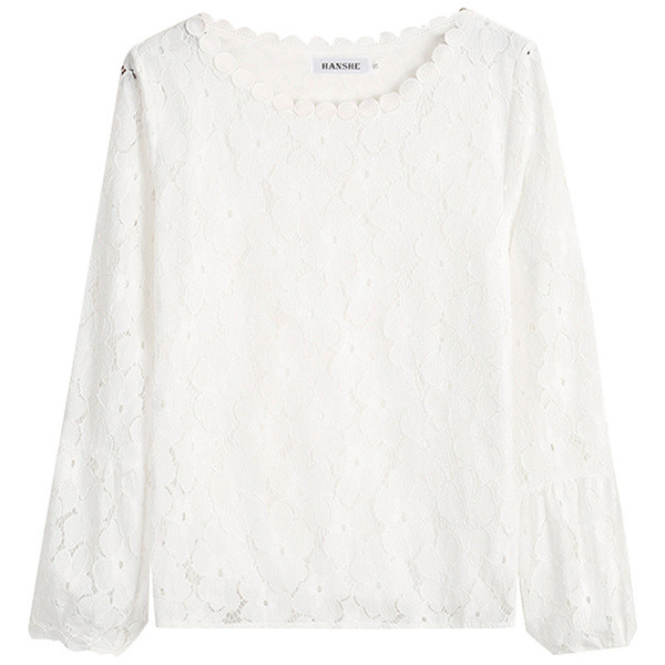 Novi model čipkane ženske bluze sa ovalnim izrezom i dugim rukavima