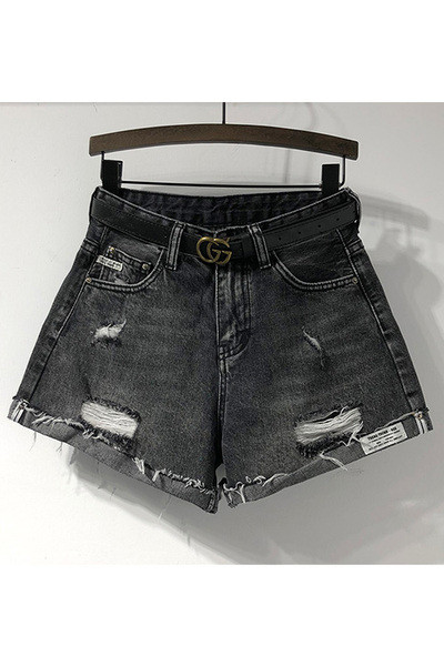 Női rövidnadrág magas derékkal, szakadt motívumokkal