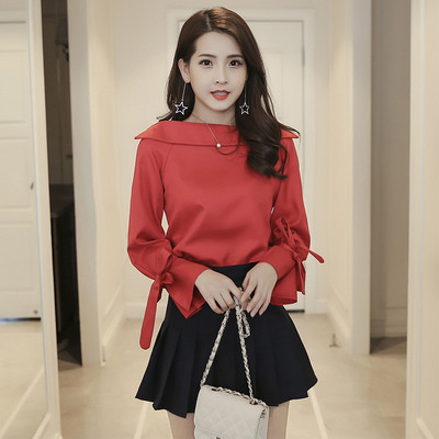 Modern női ing kerek nyakkivágással és lótusz ujjakkal