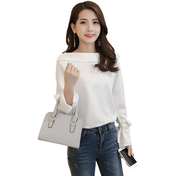 Modern női ing kerek nyakkivágással és lótusz ujjakkal