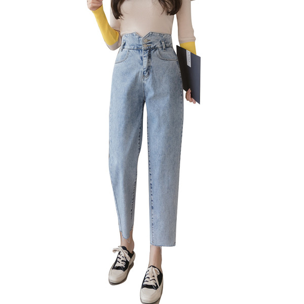 Blugi de dama cu nasturi si talie inalta – model drept