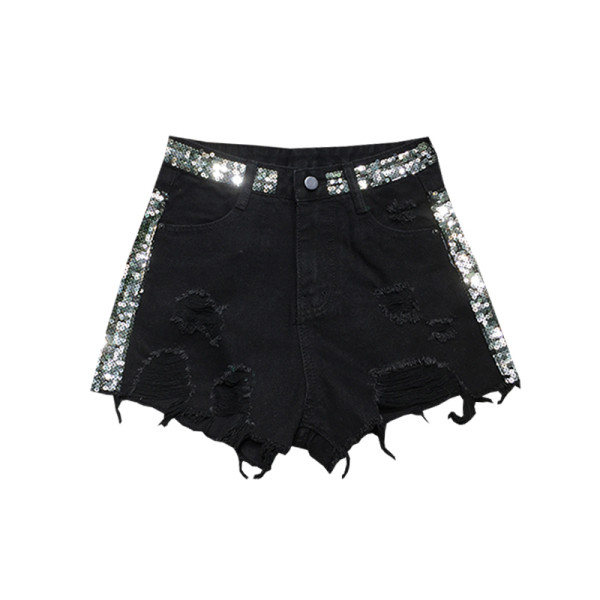 Női modern rövidnadrág flitterekkel, szakadt motívumokkal