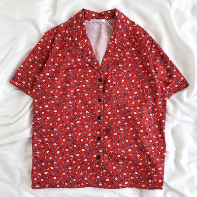 Cămașă retro damă lată cu imprimeu floral și buzunar